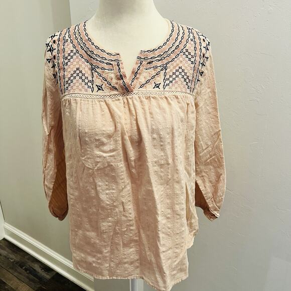 Knox Rose Women’s Small Embroidered Peasant Top Peach (A0127) - Picture 1 of 6